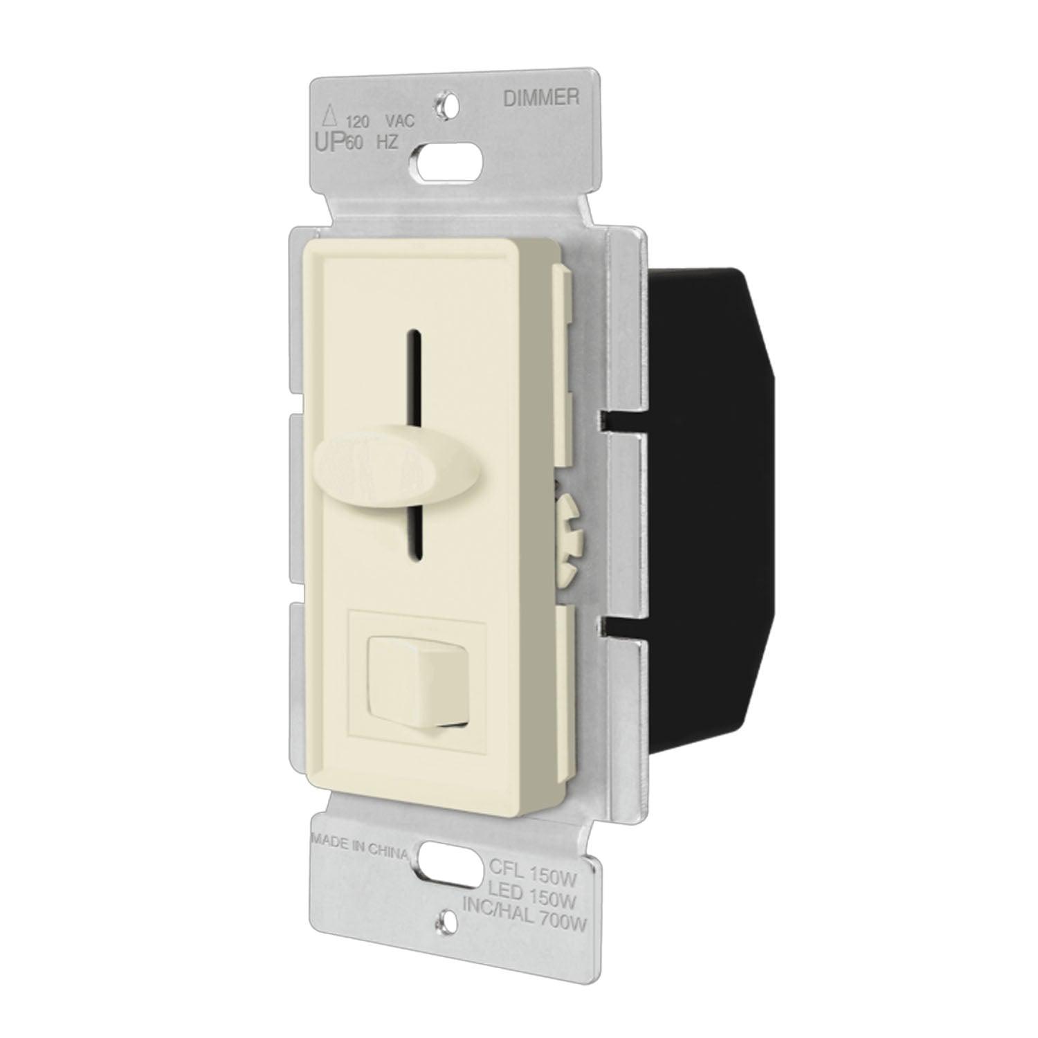 LED+ Slide Dimmer Switch, 150-Watts LED/CFL, Single Pole or 3-Way, Light Almond - Bees Lighting