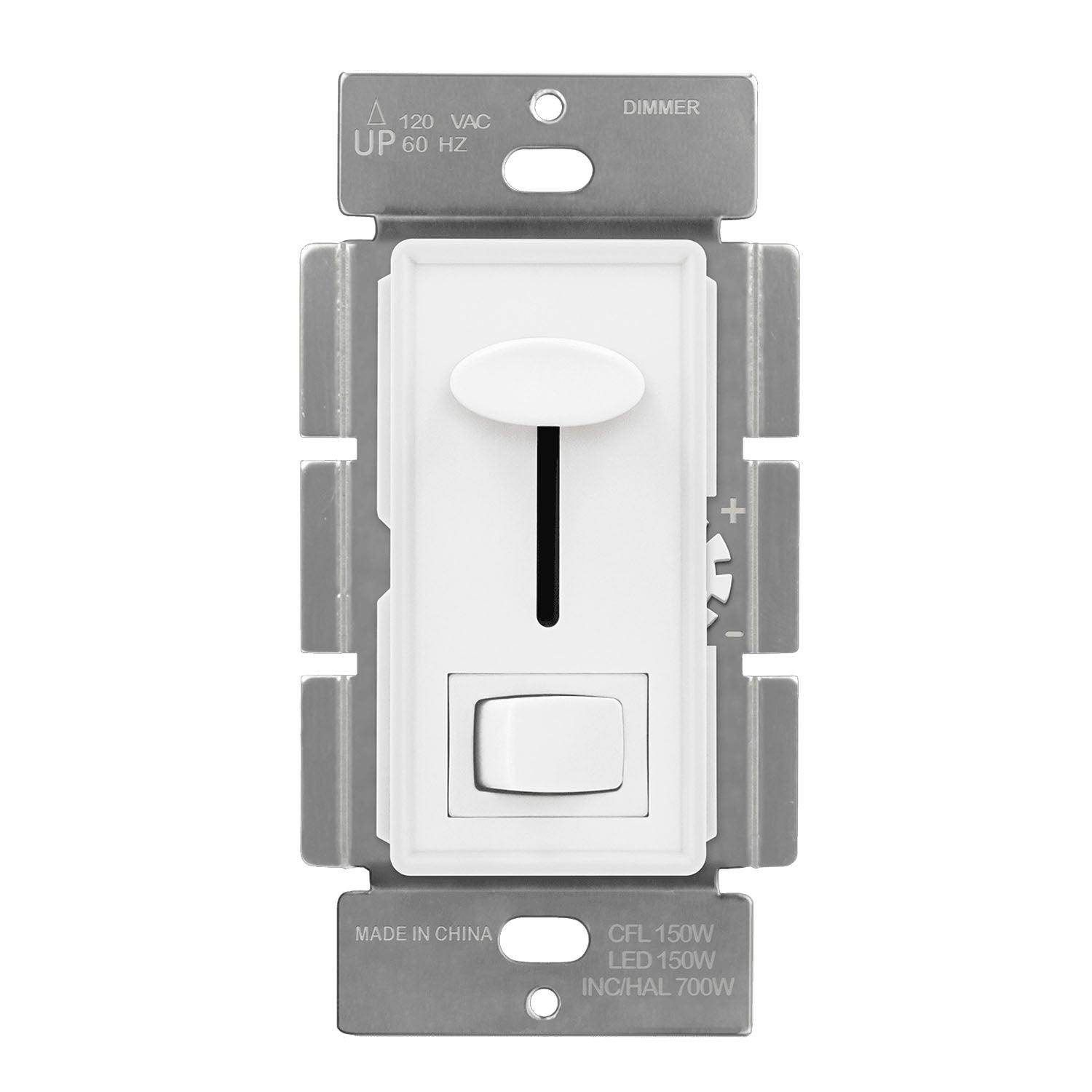 LED+ Slide Dimmer Switch, 150-Watts LED/CFL, Single Pole or 3-Way, White - Bees Lighting