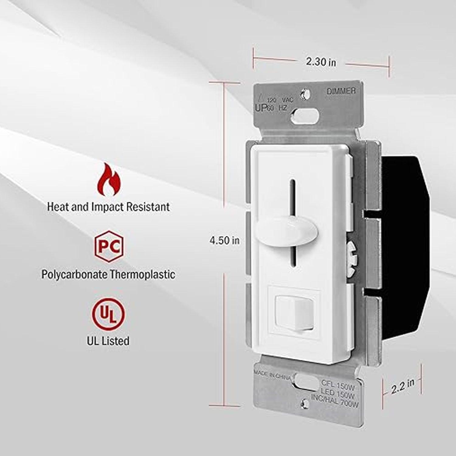 LED+ Slide Dimmer Switch, 150-Watts LED/CFL, Single Pole or 3-Way, White - Bees Lighting