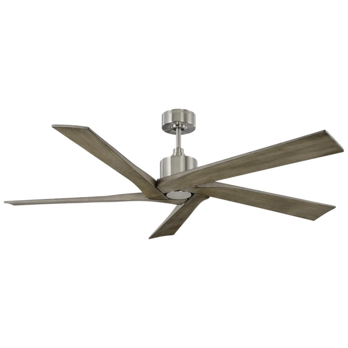 Aspen 56 Inch Ceiling Fan with Remote, Brushed Steel with Light Grey Weathered Oak Blades - Bees Lighting