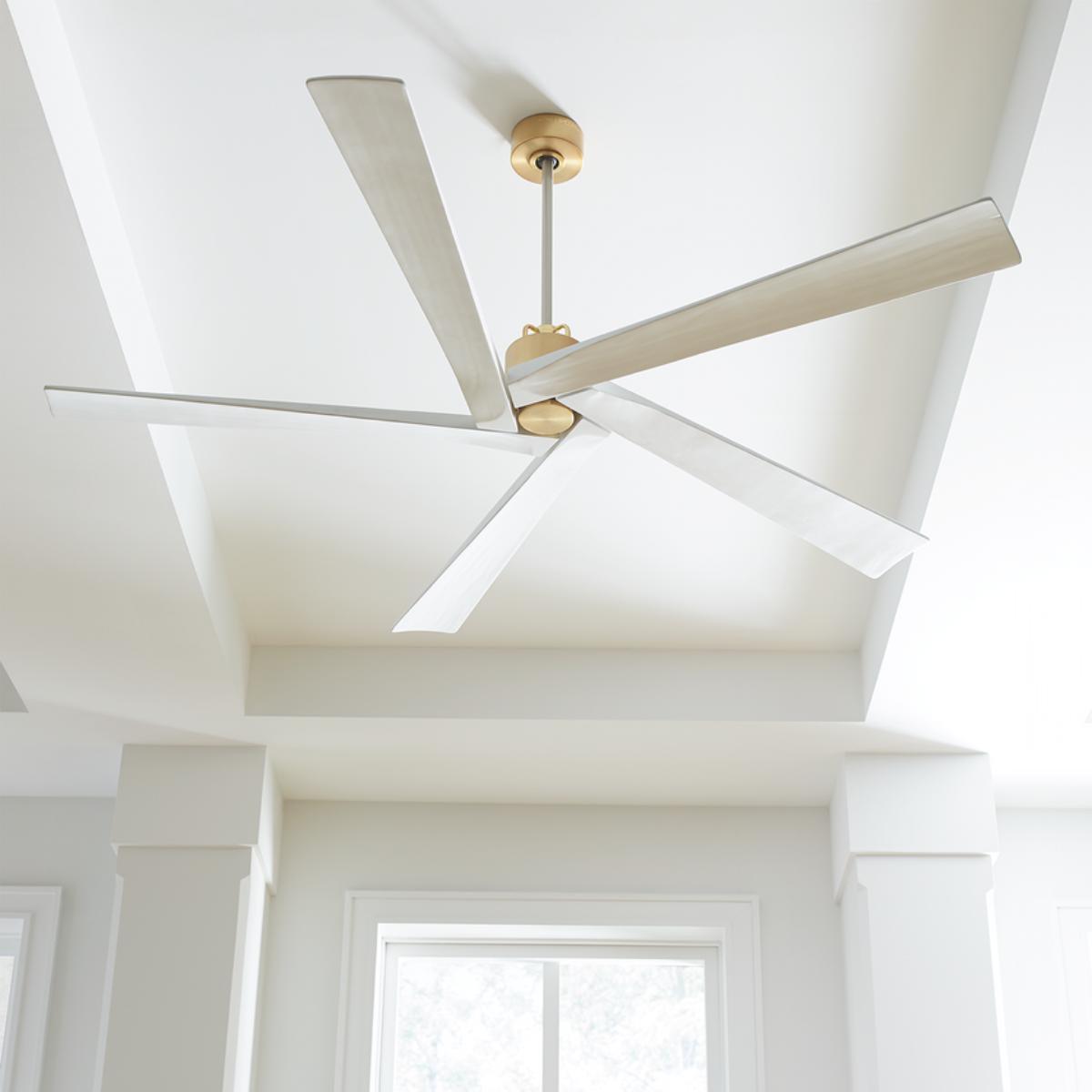 Aspen 70 Inch Ceiling Fan with Remote, Burnished Brass with Matte White Blades - Bees Lighting
