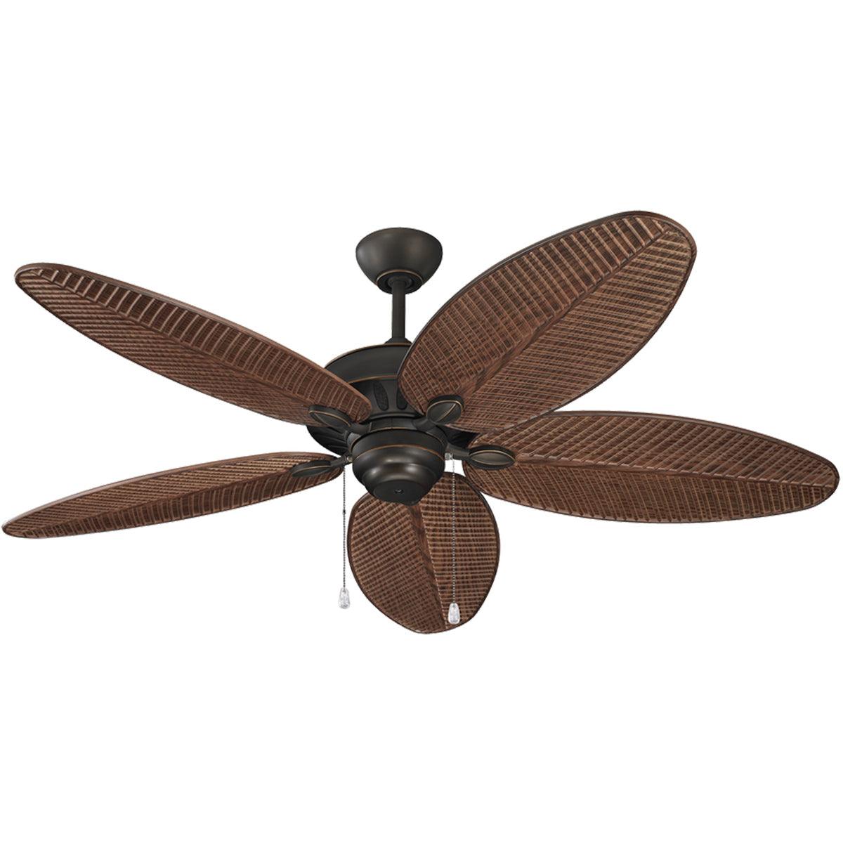 Cruise 52 In. Outdoor Tropical Leaf Blades Ceiling Fan with Pull Chain, Roman Bronze with American Walnut Blades - Bees Lighting