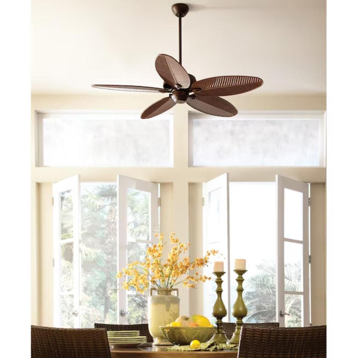 Cruise 52 In. Outdoor Tropical Leaf Blades Ceiling Fan with Pull Chain, Roman Bronze with American Walnut Blades - Bees Lighting