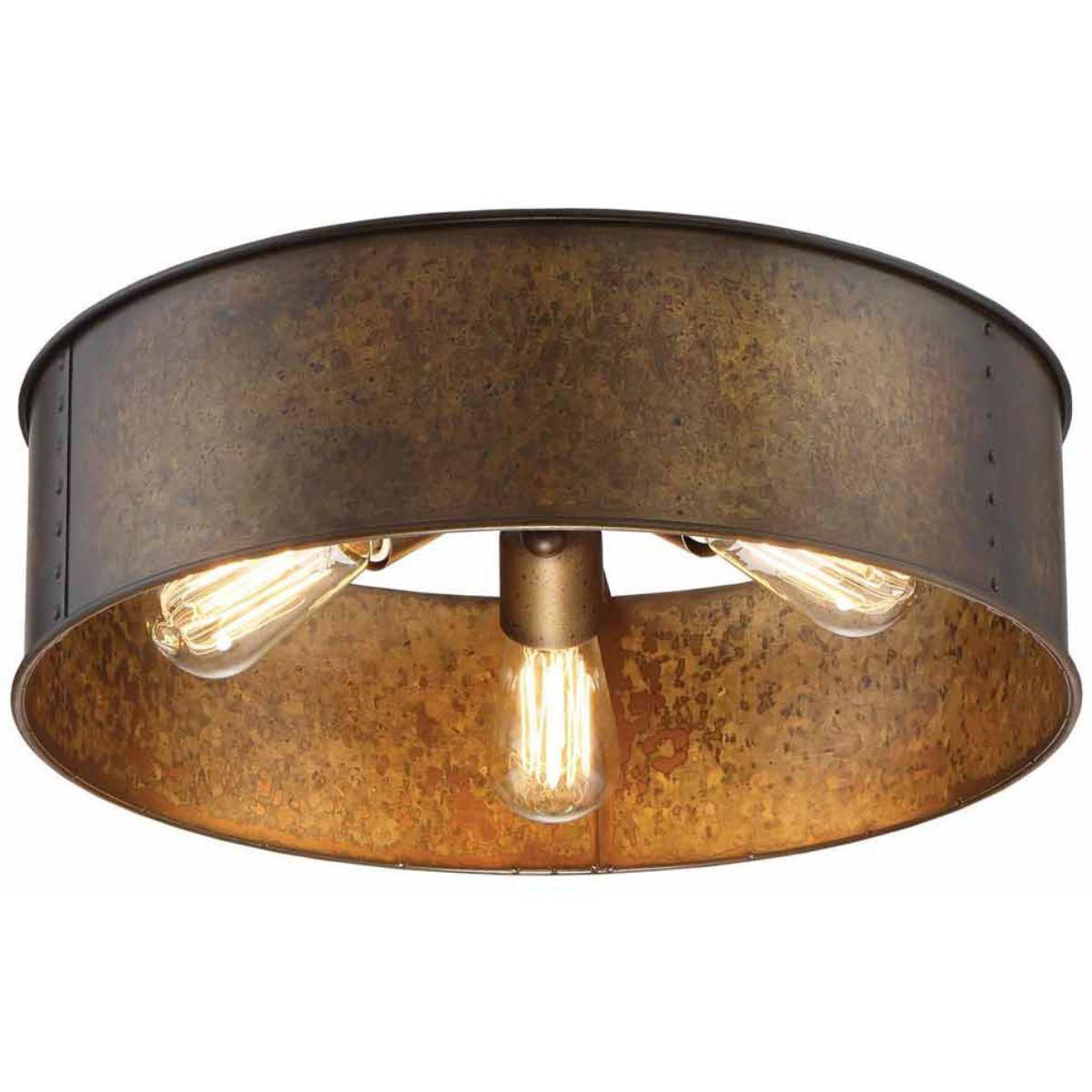 Kettle 17 in. 3 Lights Flush Mount Light Brass Finish