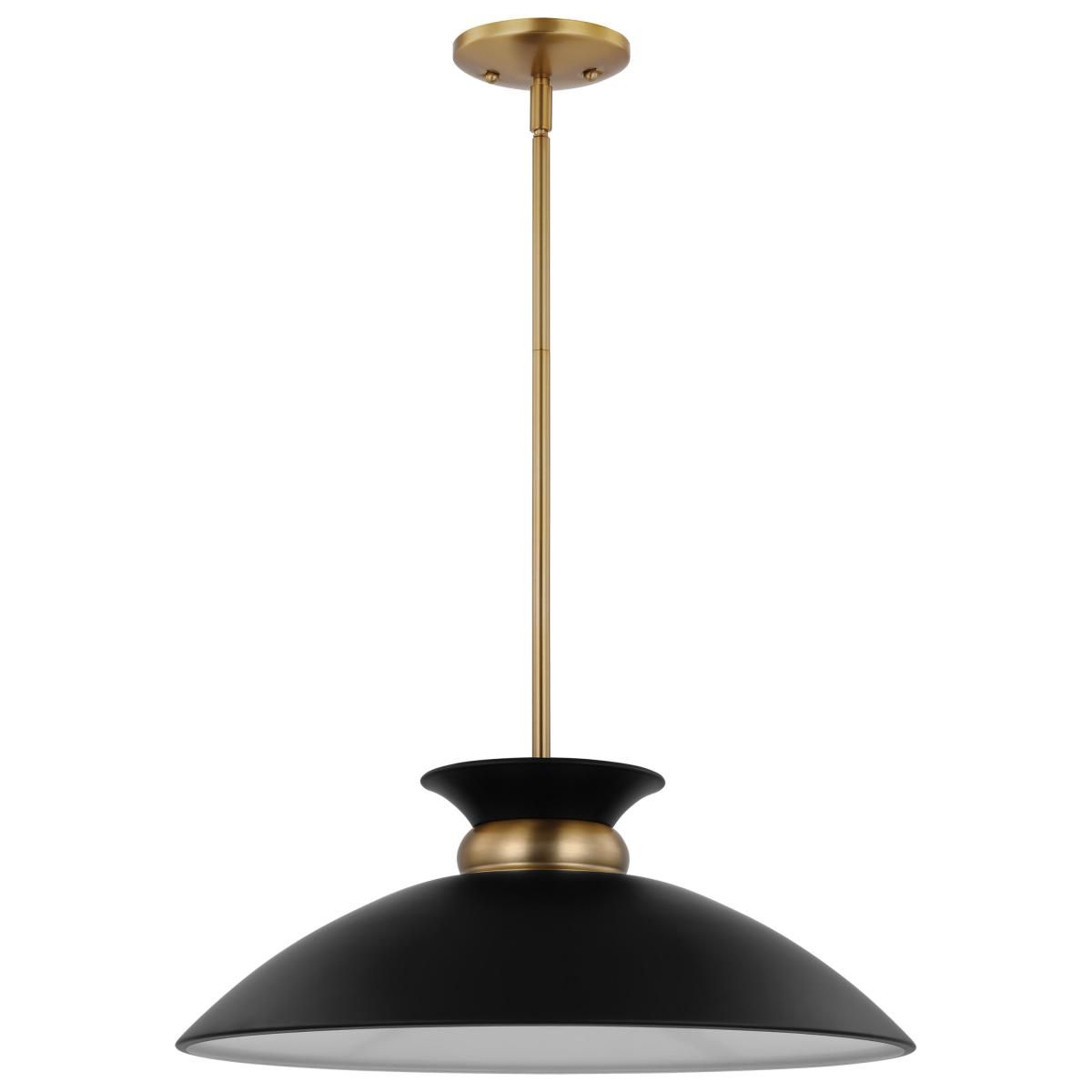 Perkins 20 in. Pendant Light Matte Black with Vintage Brass