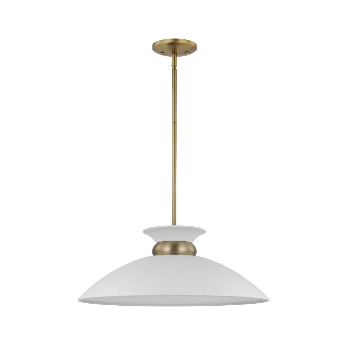 Perkins 20 in. Pendant Light Matte White with Vintage Brass