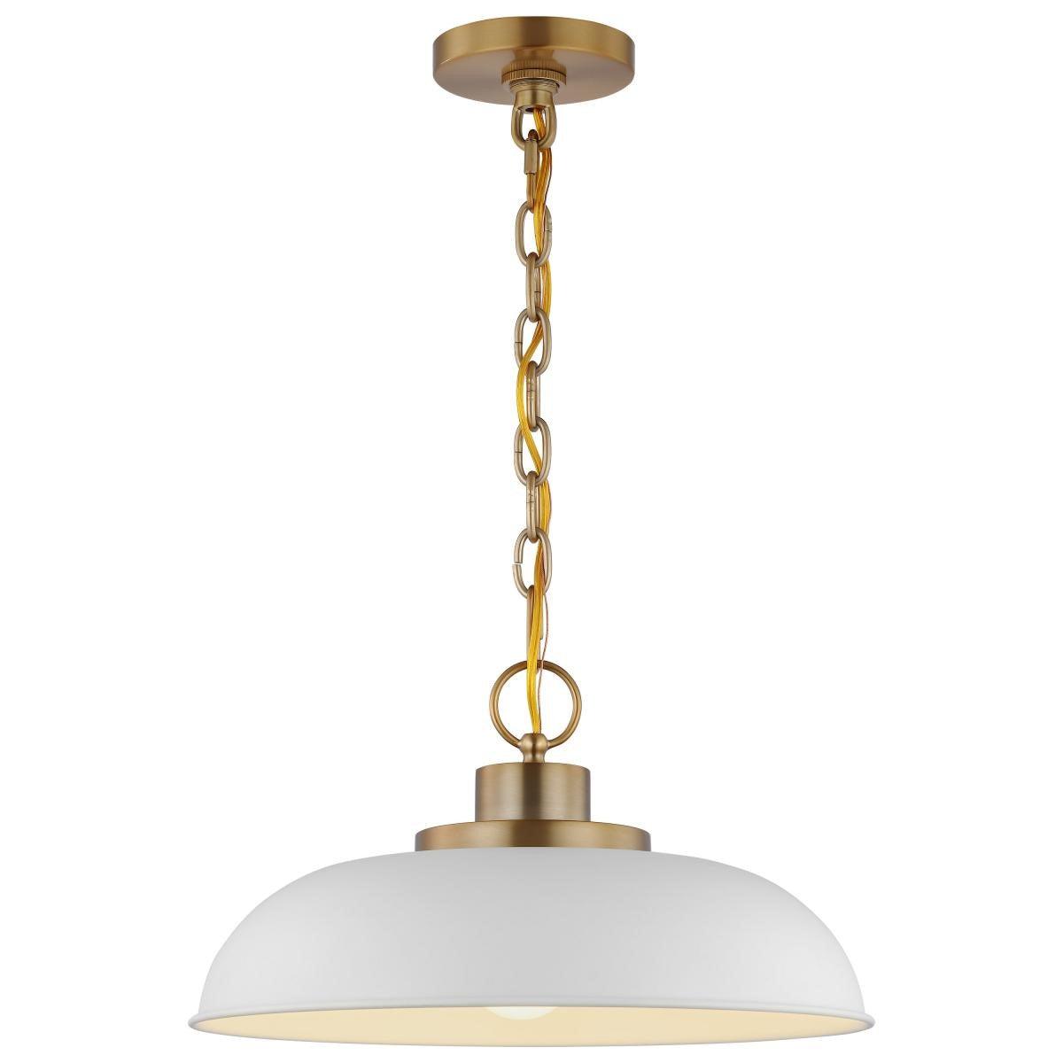 Colony 15 in. Pendant Light Matte White with Vintage Brass - Bees Lighting