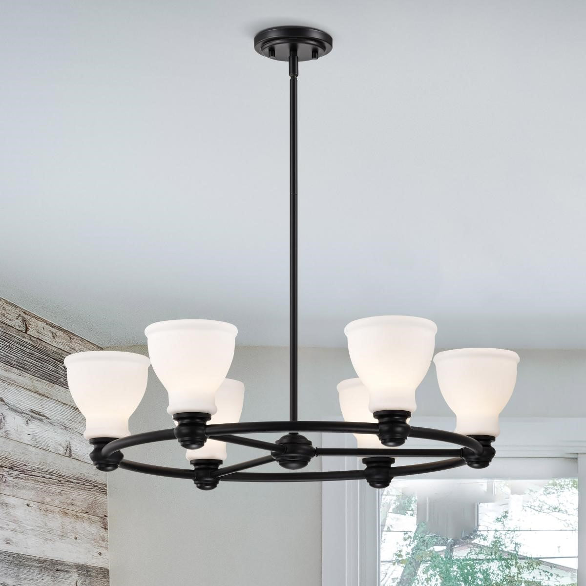 Russel 28" 6 Lights Chandelier, Matte Black Finish