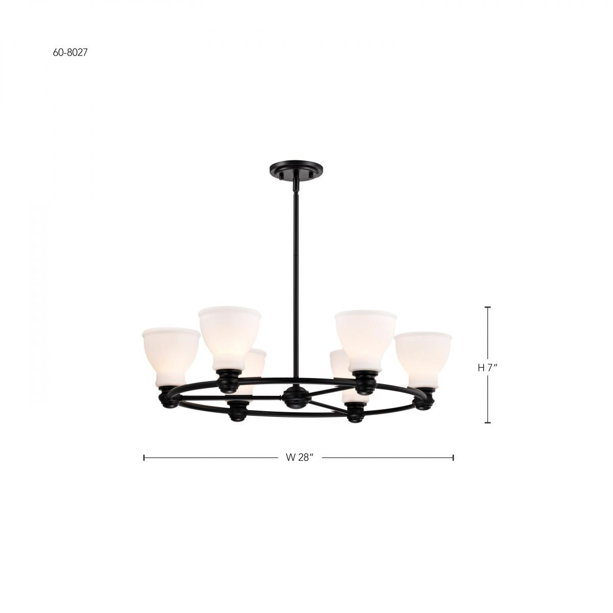 Russel 28" 6 Lights Chandelier, Matte Black Finish