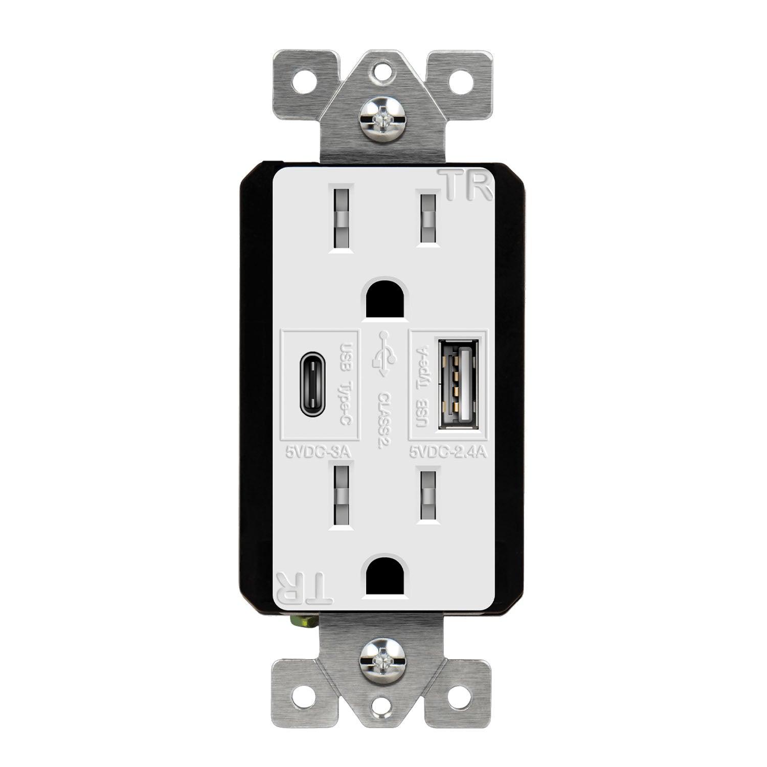 15 Amp Duplex Outlet with 5.8A USB-A/C Outlet Tamper-Resistant Black/Light Almond/White - Bees Lighting