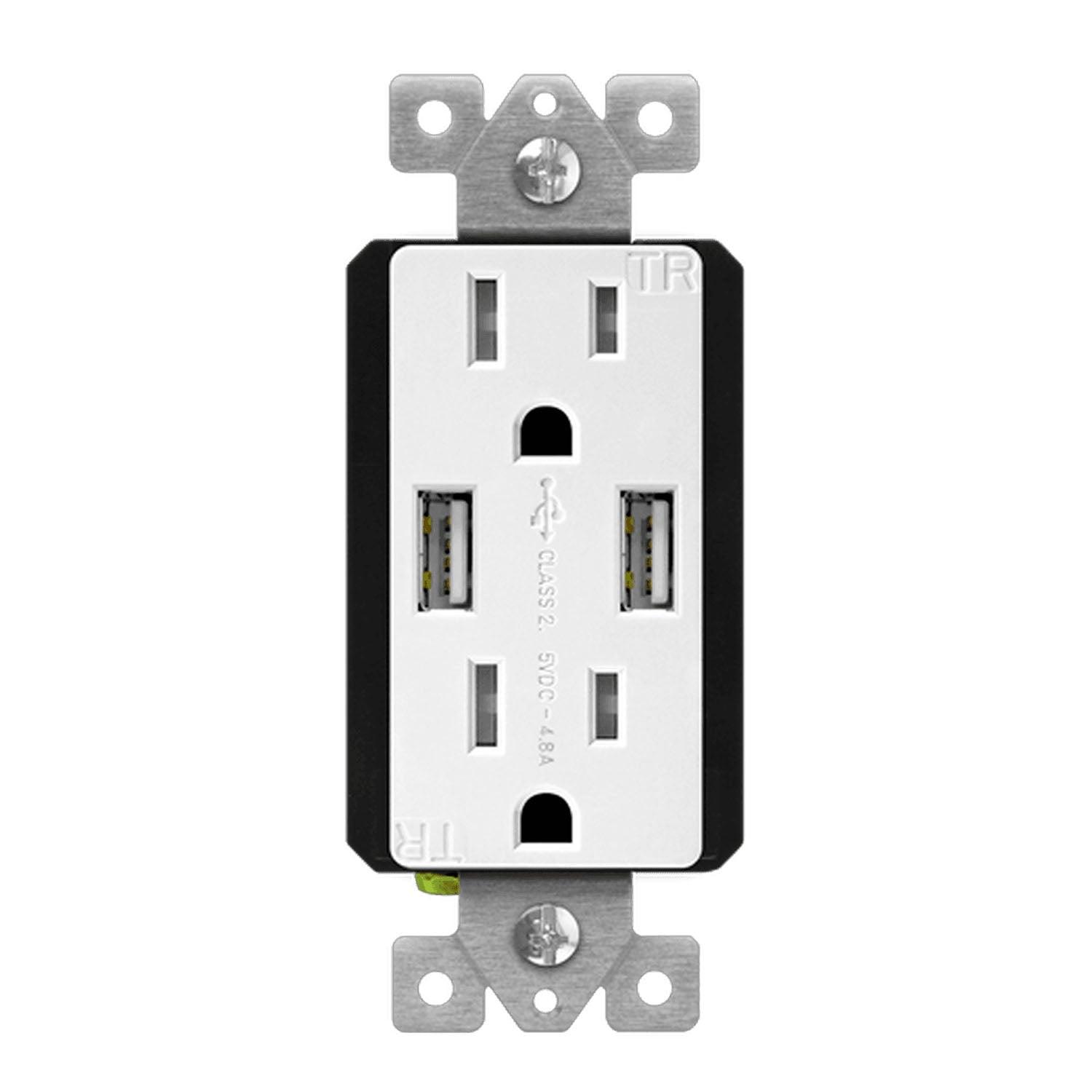 4.8A Ultra Hi-Speed USB 15A 120-Volt Tamper Resistant Receptacle w/Interchangeable Cover - Bees Lighting