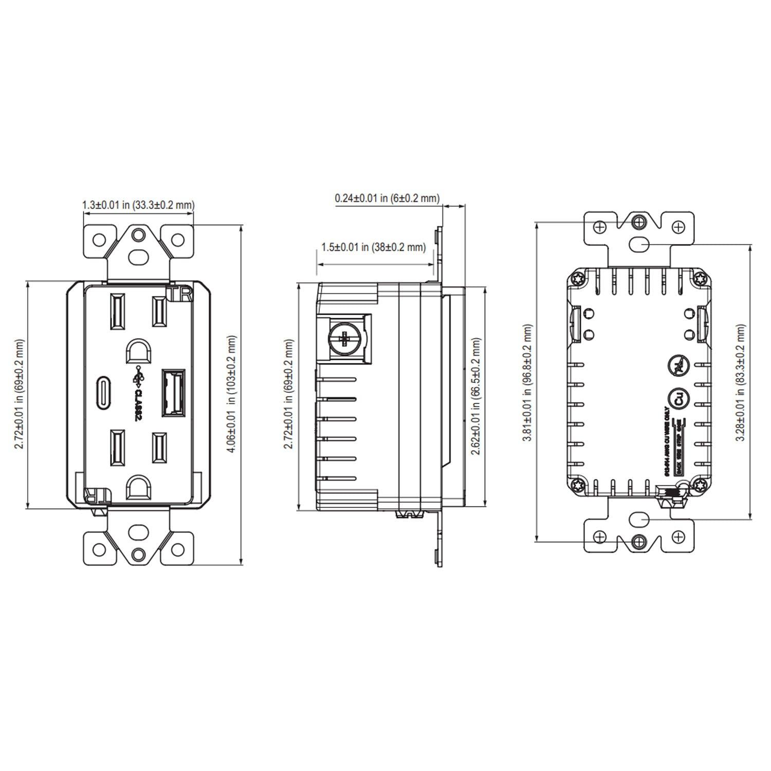 3.6 Amp Dual USB Type-C/Type-A 15 Amp Tamper-Resistant Duplex Receptacle White - Bees Lighting