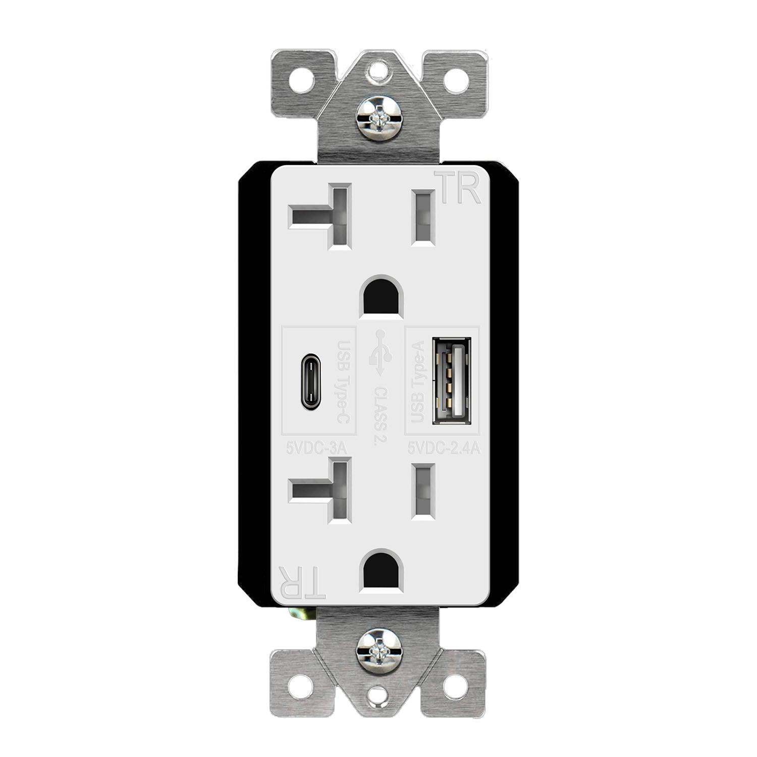 20 Amp Duplex Outlet with 5.8A USB-A/C Outlet Tamper-Resistant w/Interchangeable Cover - Bees Lighting