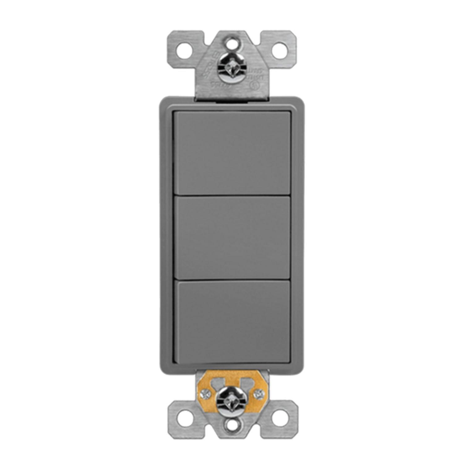 Single Pole Triple Rocker Light Switch Gray - Bees Lighting