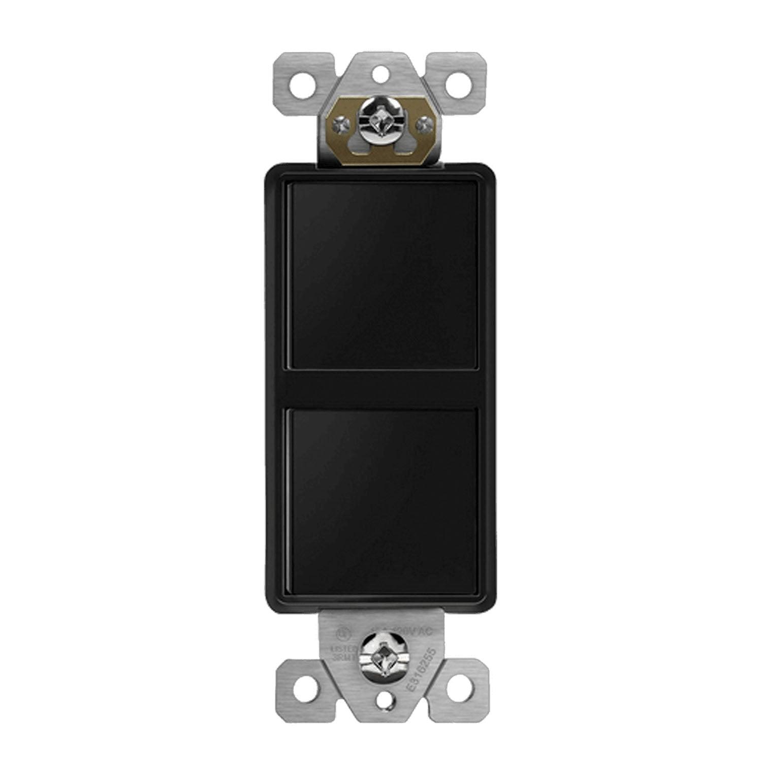 Single Pole Double Rocker Light Switch Black - Bees Lighting