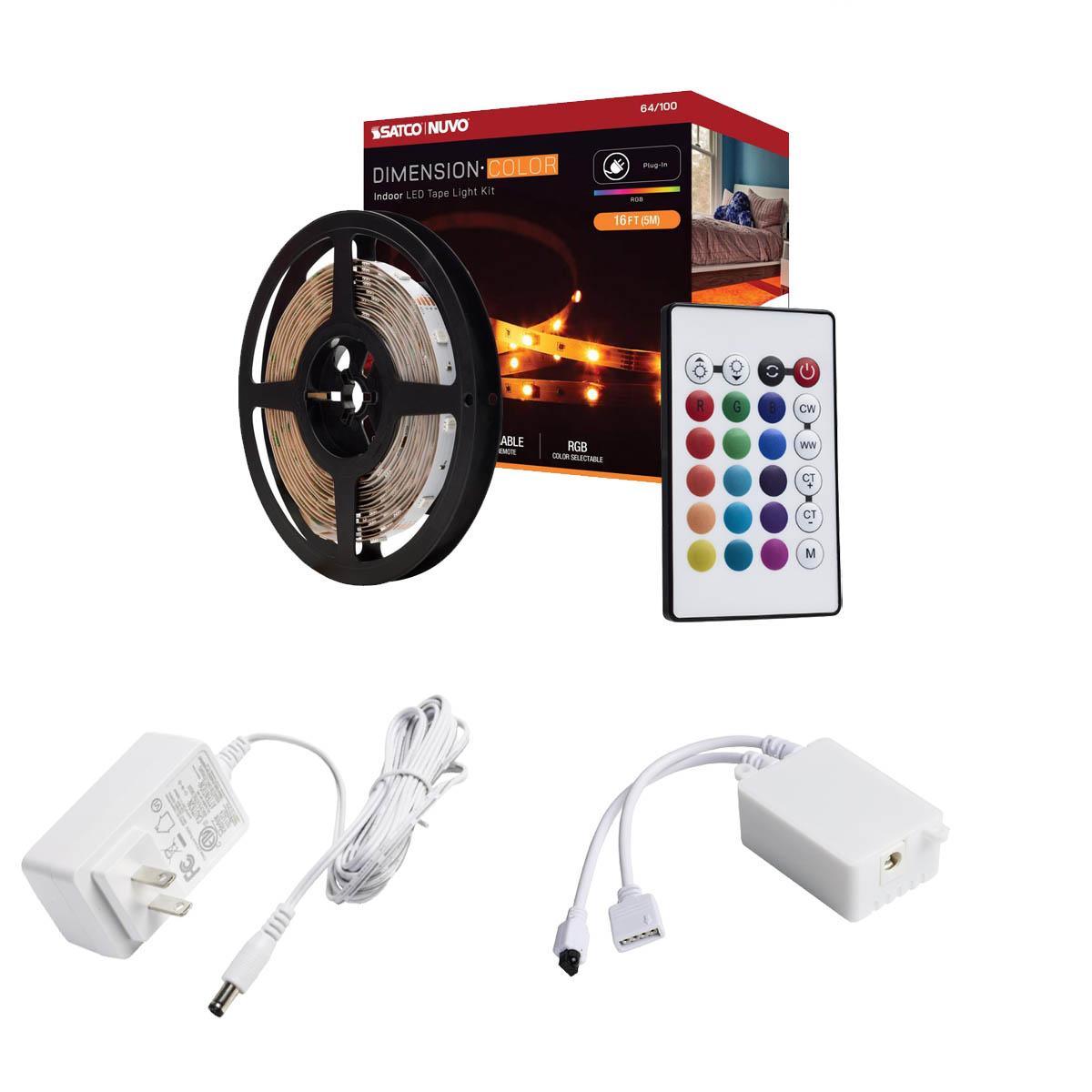 Dimension Color LED Tape Light Kit with Remote, 16ft Reel, Color Changing RGB, 12V, Plug Connection - Bees Lighting