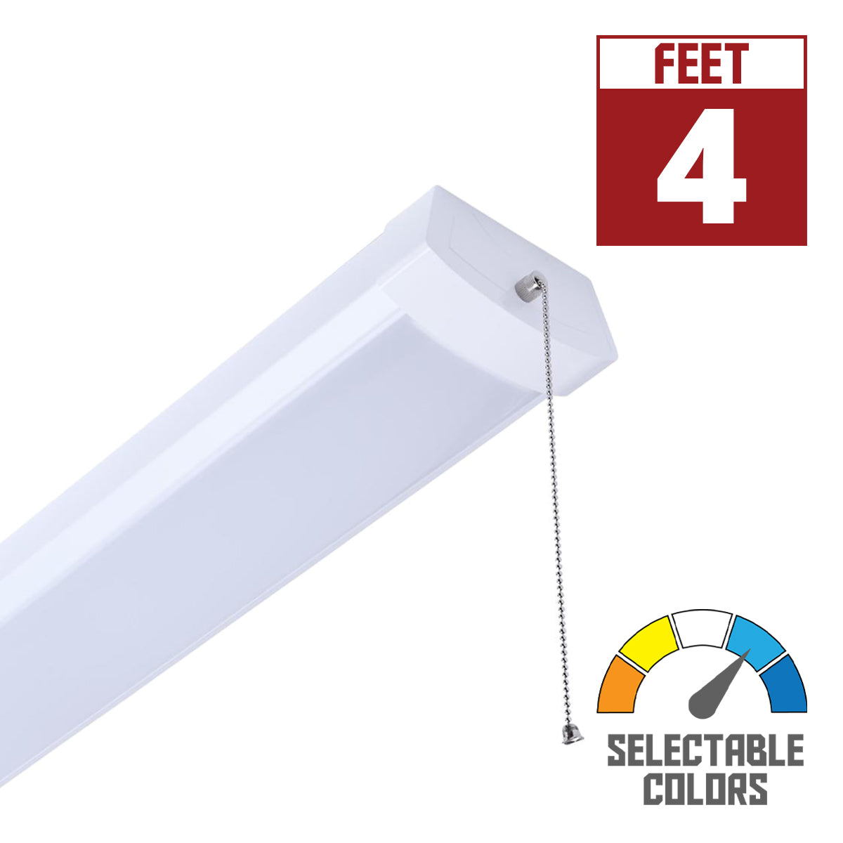 4ft LED Ceiling Wrap with Pull Chain, 39 Watts, 3400 Lumens, Selectable CCT, White Finish, 120 Volt