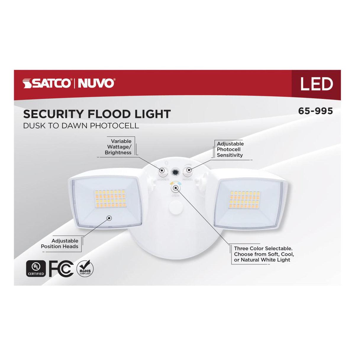 LED Security Flood Light, Dusk To Dawn Photocell, 3350 Lumens, 30K/40K/50K, White - Bees Lighting