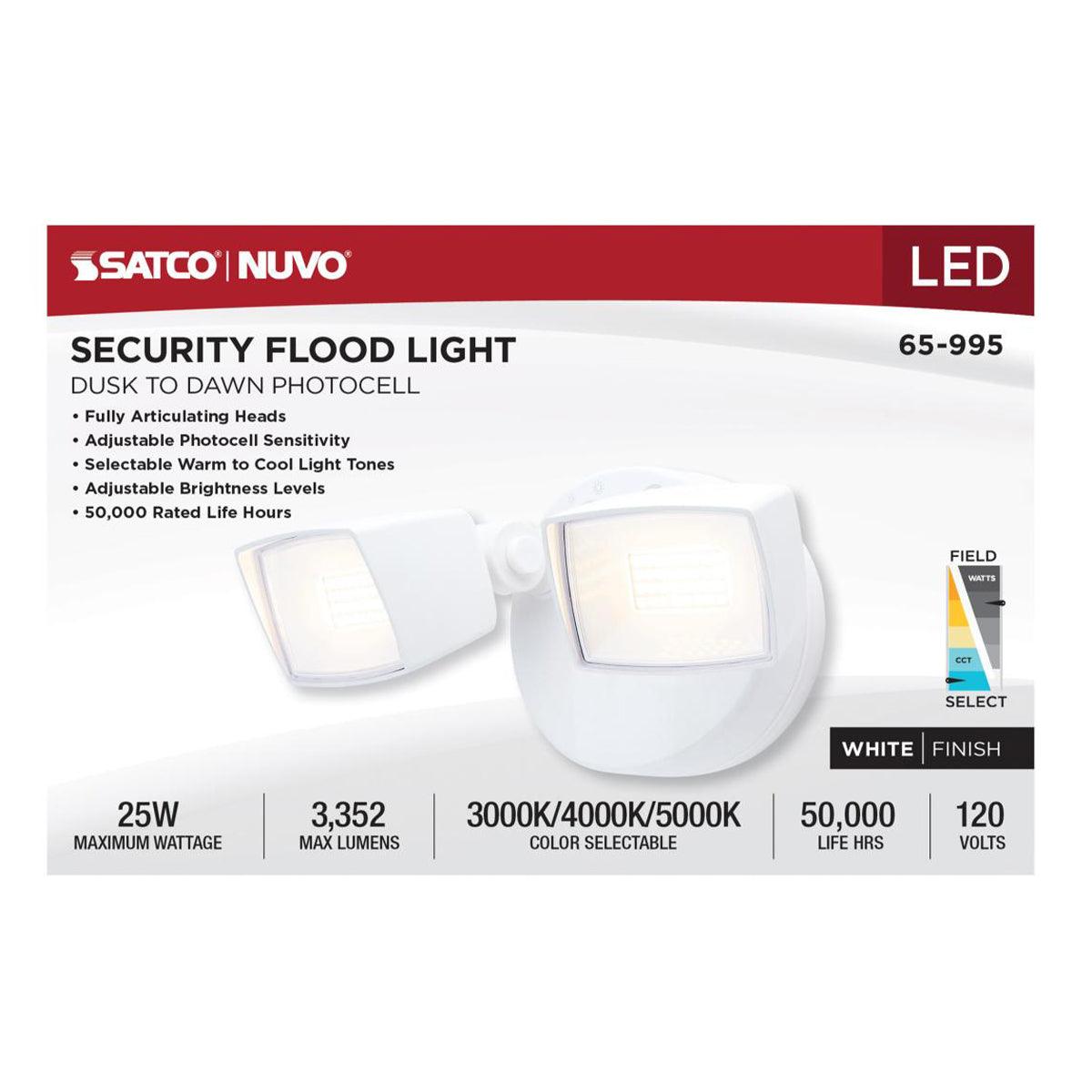 LED Security Flood Light, Dusk To Dawn Photocell, 3350 Lumens, 30K/40K/50K, White - Bees Lighting