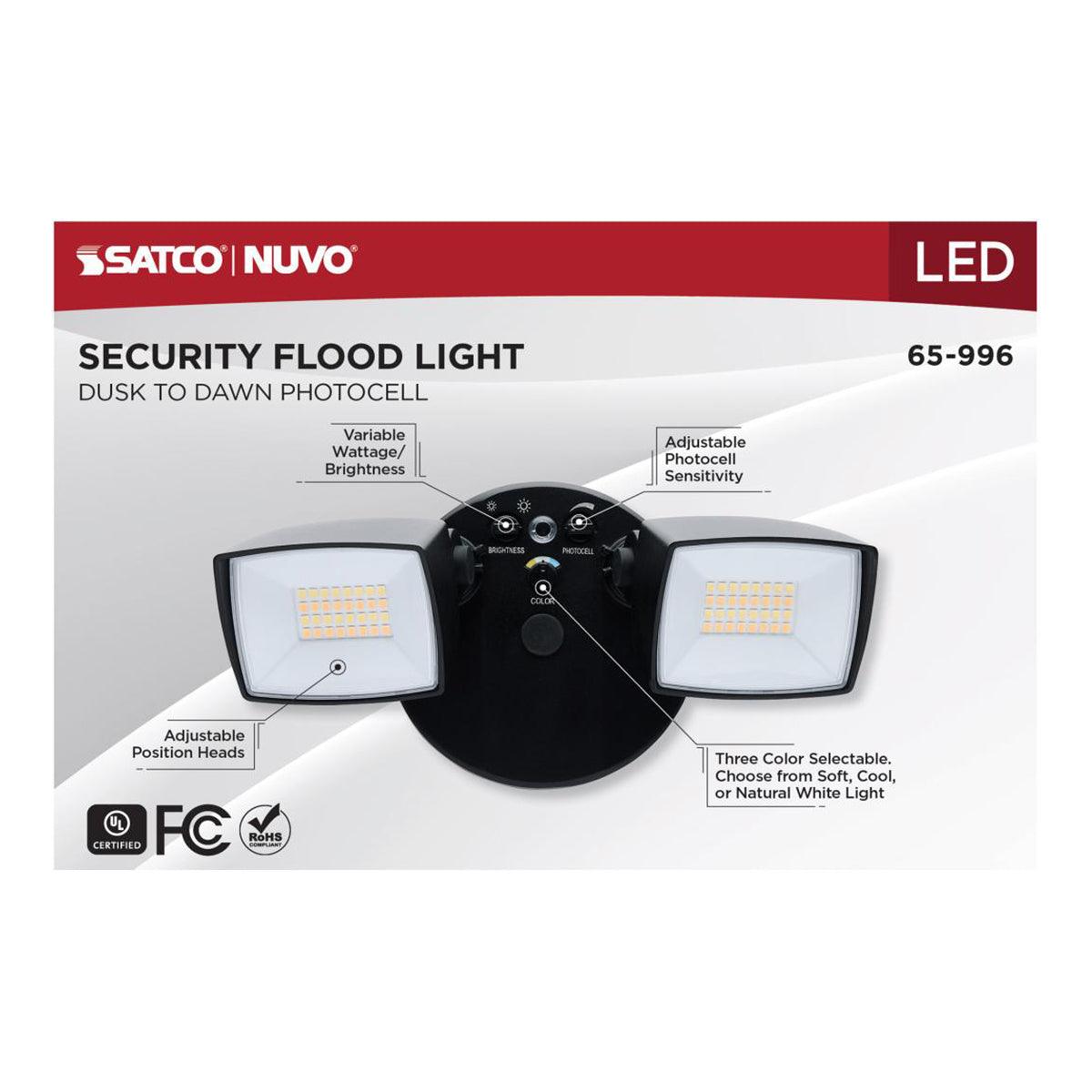 LED Security Flood Light, Dusk To Dawn Photocell, 3350 Lumens, 30K/40K/50K, Black - Bees Lighting