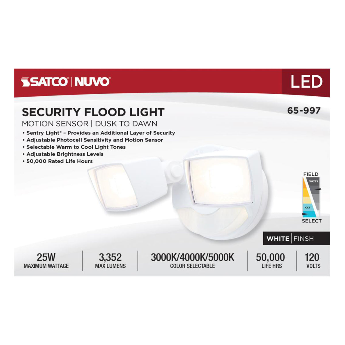 LED Security Flood Light, Motion Sensor & Dusk to Dawn, 3350 Lumens, 30K/40K/50K, White - Bees Lighting