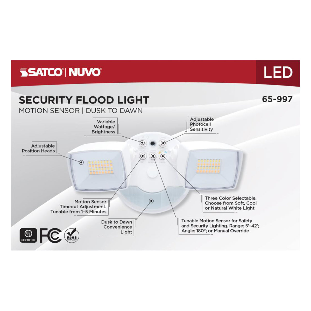 LED Security Flood Light, Motion Sensor & Dusk to Dawn, 3350 Lumens, 30K/40K/50K, White - Bees Lighting