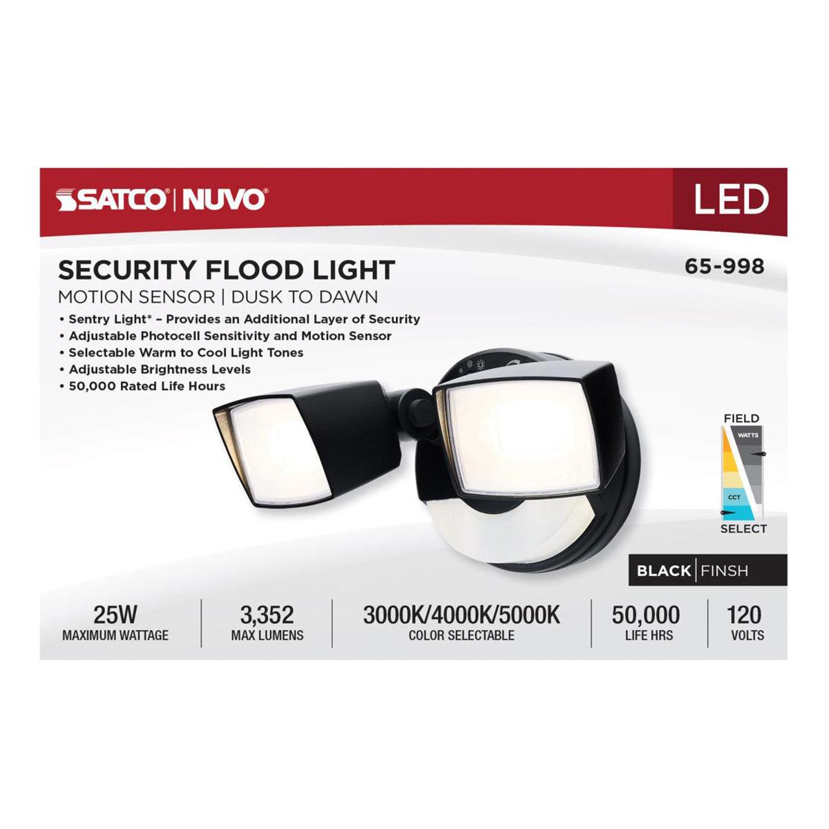 LED Security Flood Light, Motion Sensor & Dusk to Dawn, 3350 Lumens, 30K/40K/50K, Black - Bees Lighting