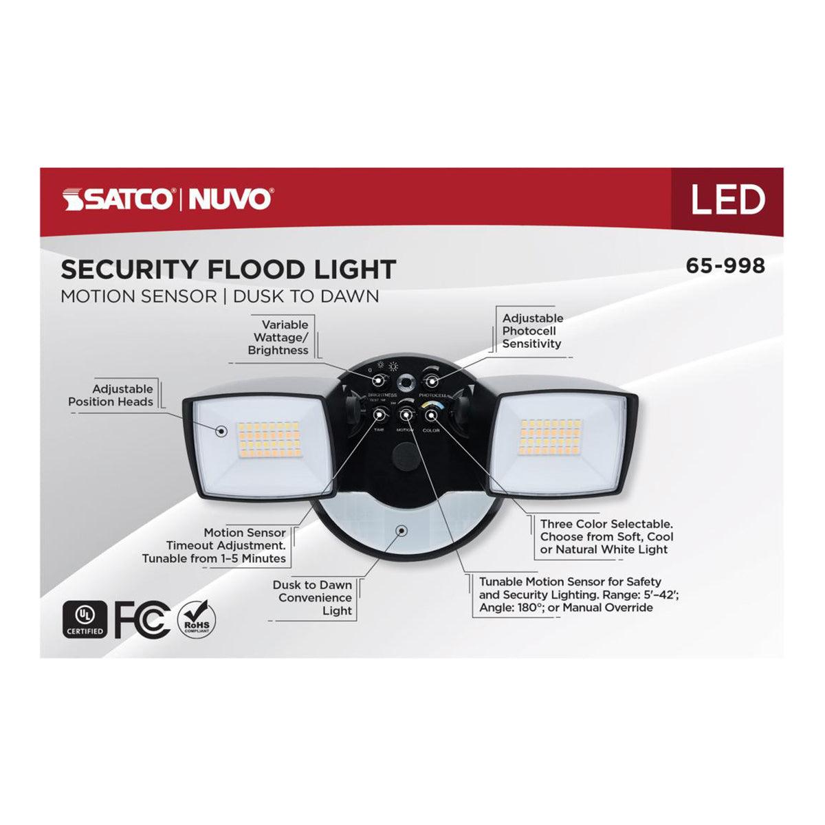 LED Security Flood Light, Motion Sensor & Dusk to Dawn, 3350 Lumens, 30K/40K/50K, Black