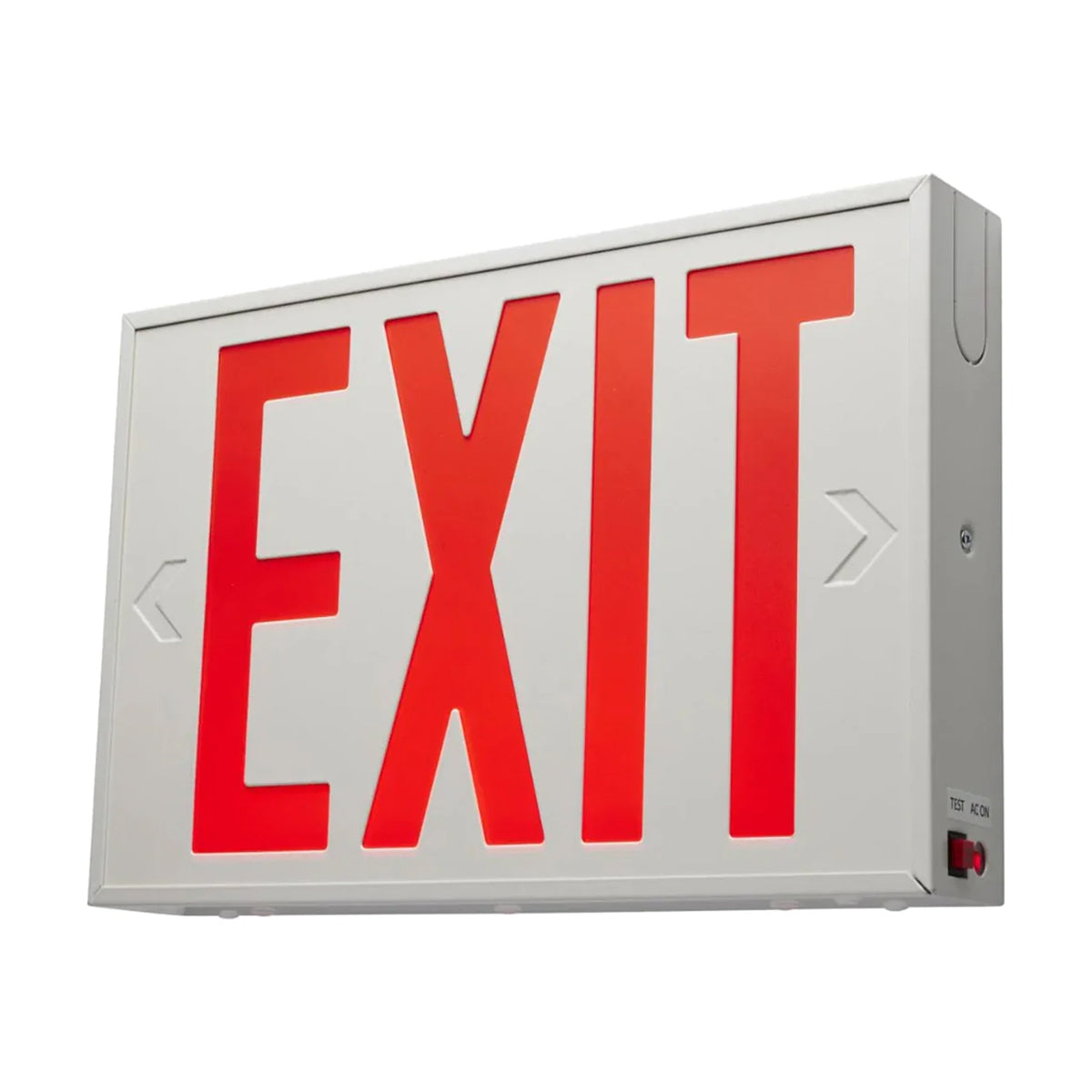 LED Exit Sign, Single/Double Face with Red Letters, White, Battery Included, Steel Housing