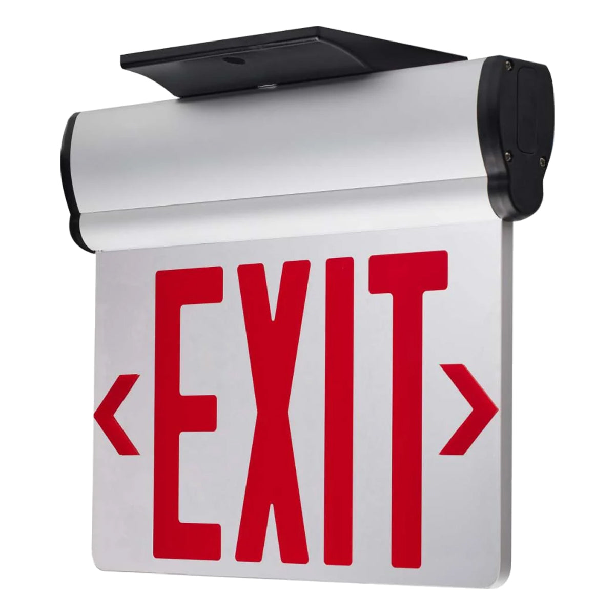 Edge-Lit LED Exit Sign, Dual Face with Red Letters, Mirror Finish, Battery Included, Surface Mount