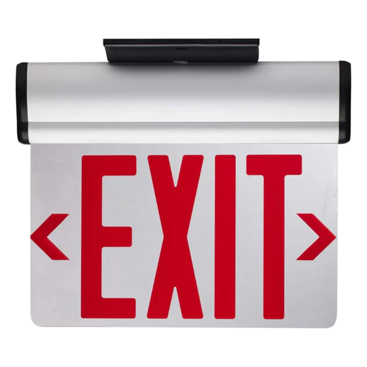 Edge-Lit LED Exit Sign, Dual Face with Red Letters, Mirror Finish, Battery Included, Surface Mount