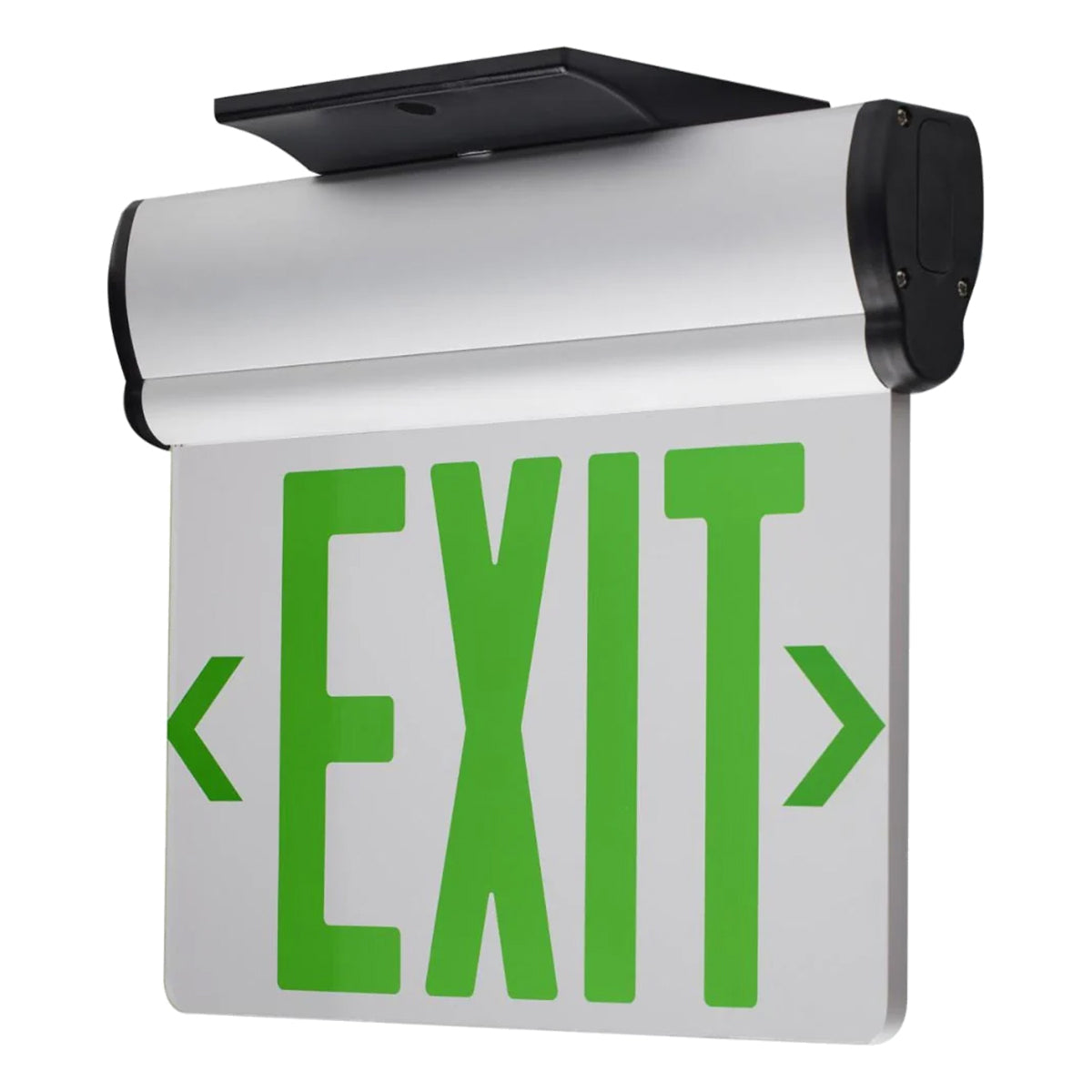 Edge-Lit LED Exit Sign, Single Face with Green Letters, Clear Finish, Battery Included, Surface Mount