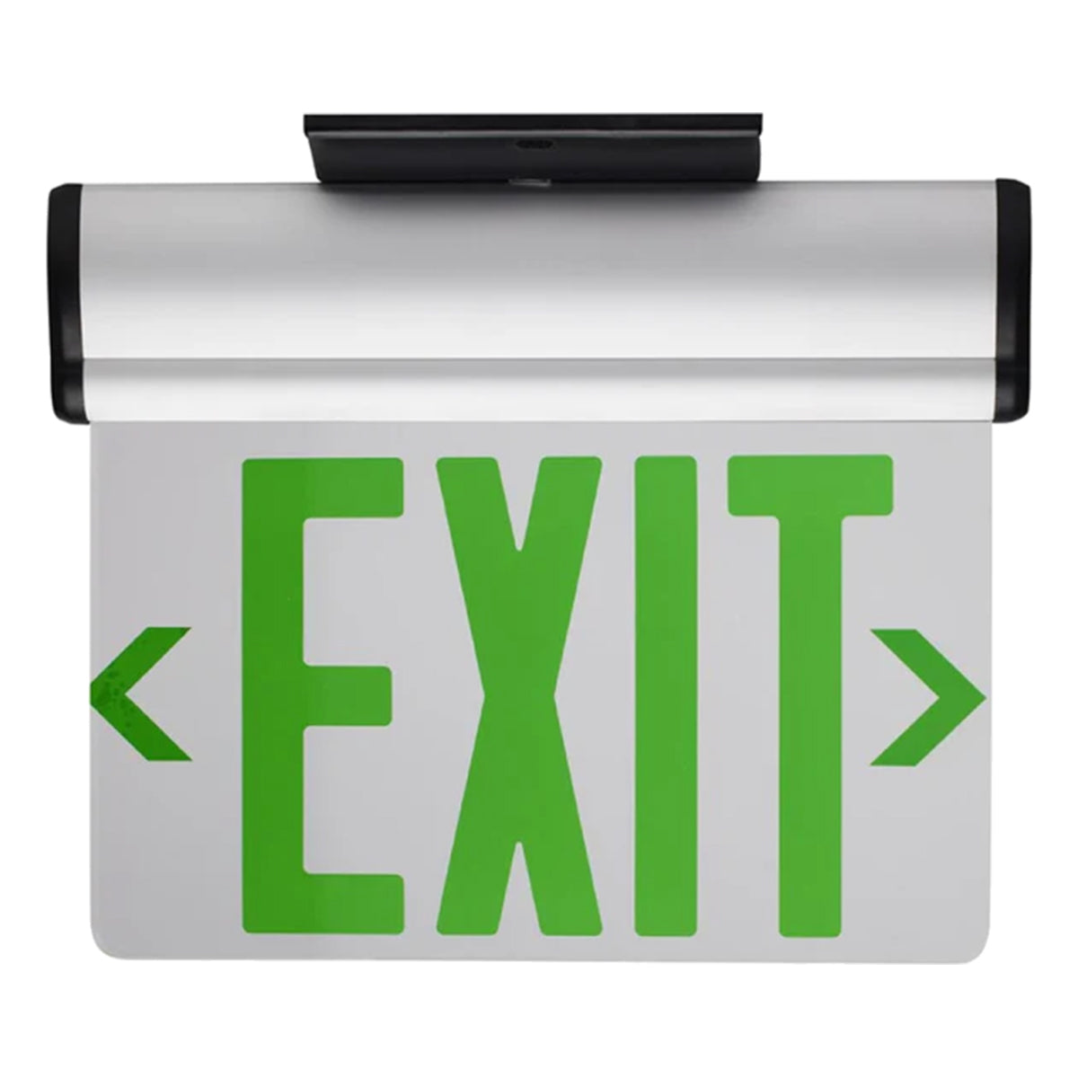 Edge-Lit LED Exit Sign, Single Face with Green Letters, Clear Finish, Battery Included, Surface Mount