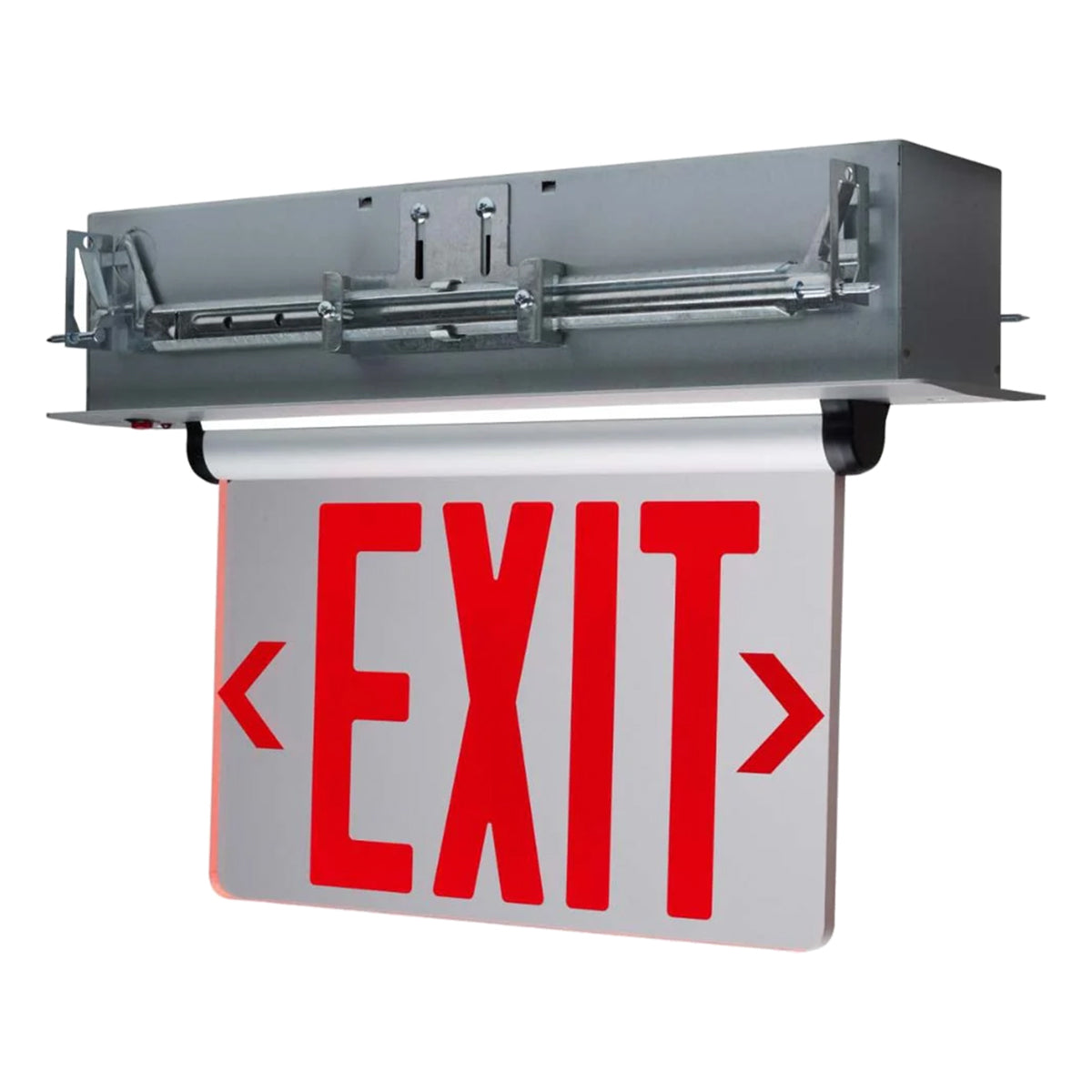 Edge-Lit LED Exit Sign, Single face with Red Letters, Clear Panel Finish, Battery Included