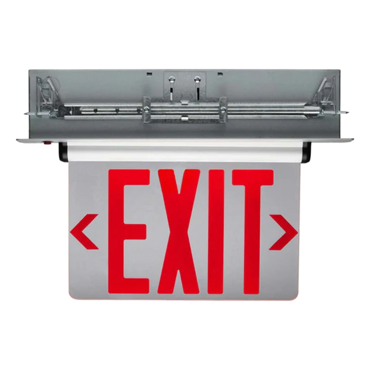 Edge-Lit LED Exit Sign, Single Face with Red Letters, Clear Finish, Battery Included, Recessed Mount