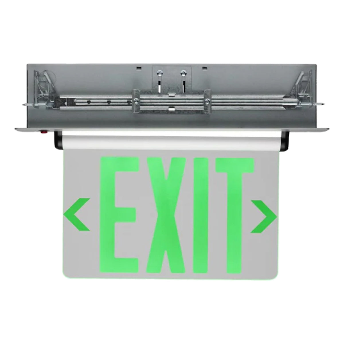 Edge-Lit LED Exit Sign, Single face with Green Letters, Clear Panel Finish, Battery Included