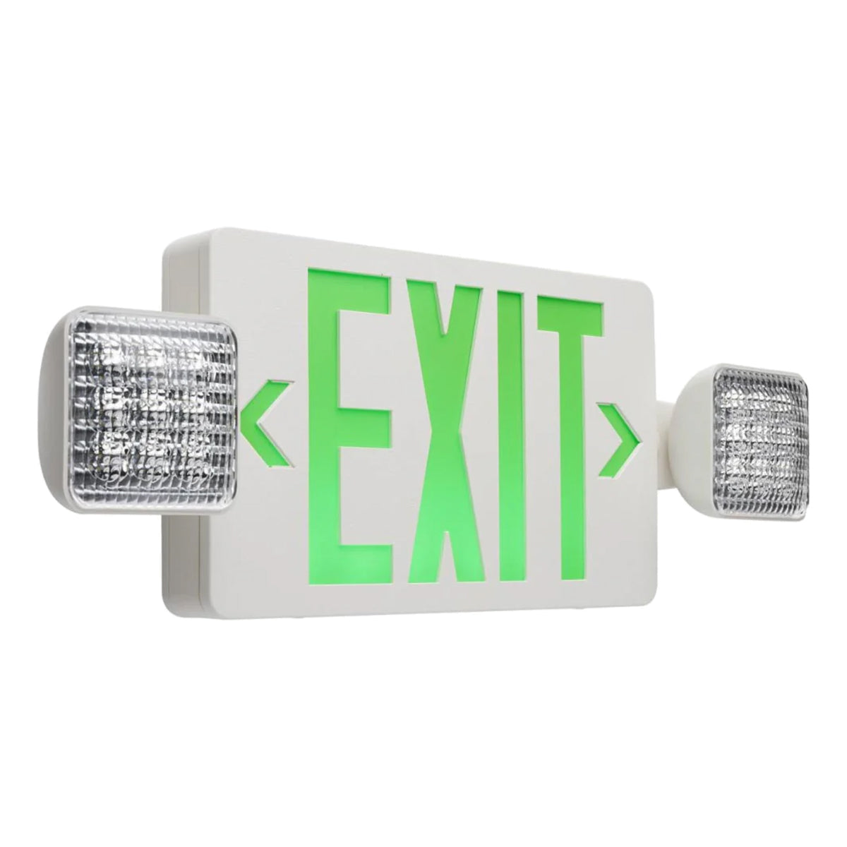 LED Combo Exit Sign, 2 Single Face with Green Letters, White, Battery Included