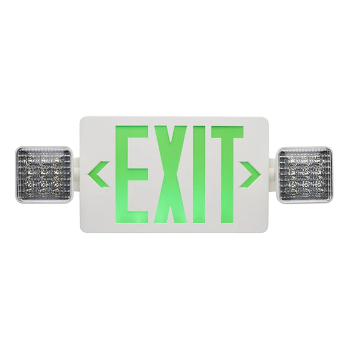 LED Combo Exit Sign, 2 Single Face with Green Letters, White, Battery Included