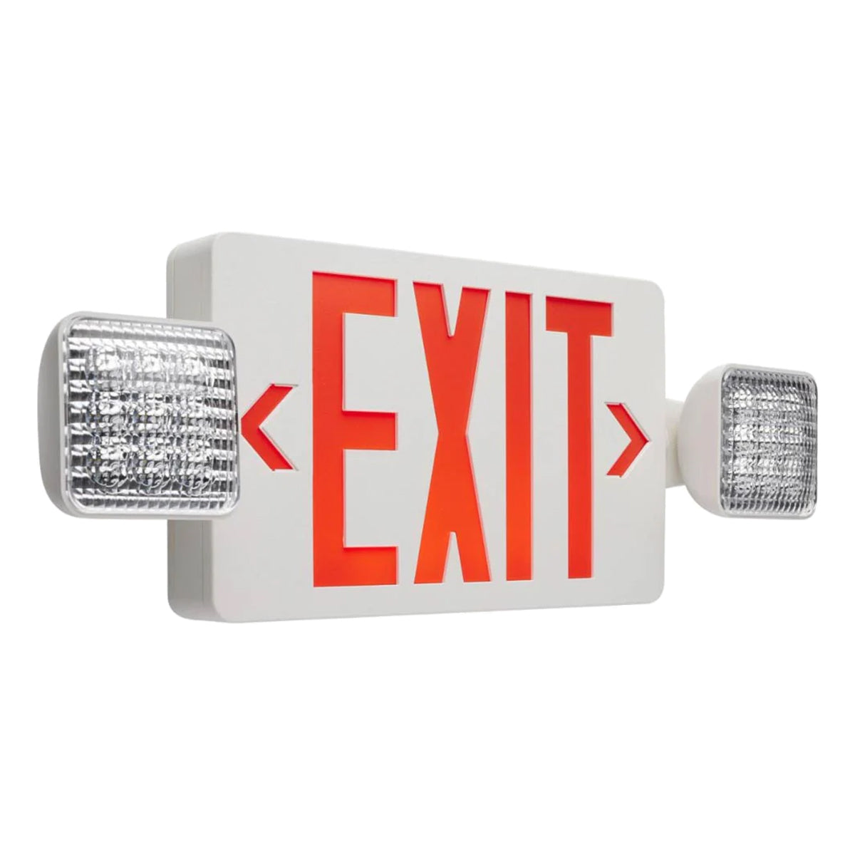 LED Combo Exit Sign, 2 Single Face with Red Letters, White, Battery Included