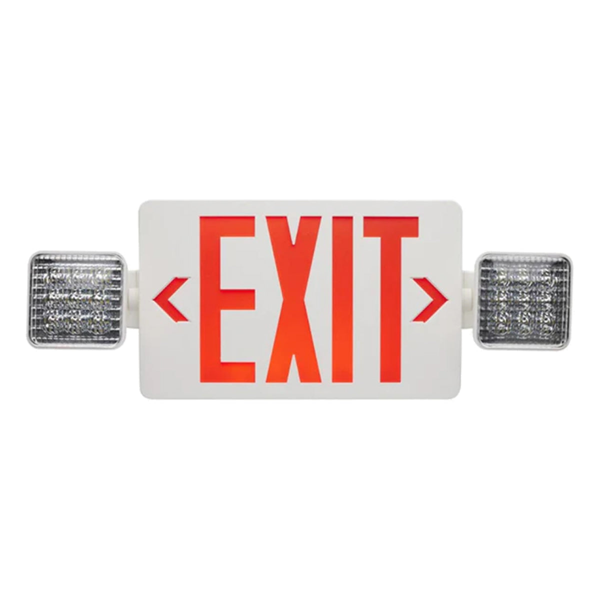 LED Combo Exit Sign, 2 Single Face with Red Letters, White, Battery Included