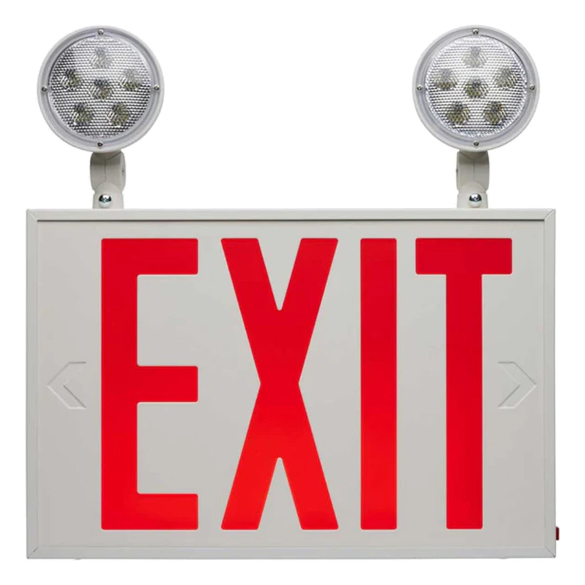 LED Combo Exit Sign, Dual Face with Red Letters, White, Battery Included, Double Head Lights