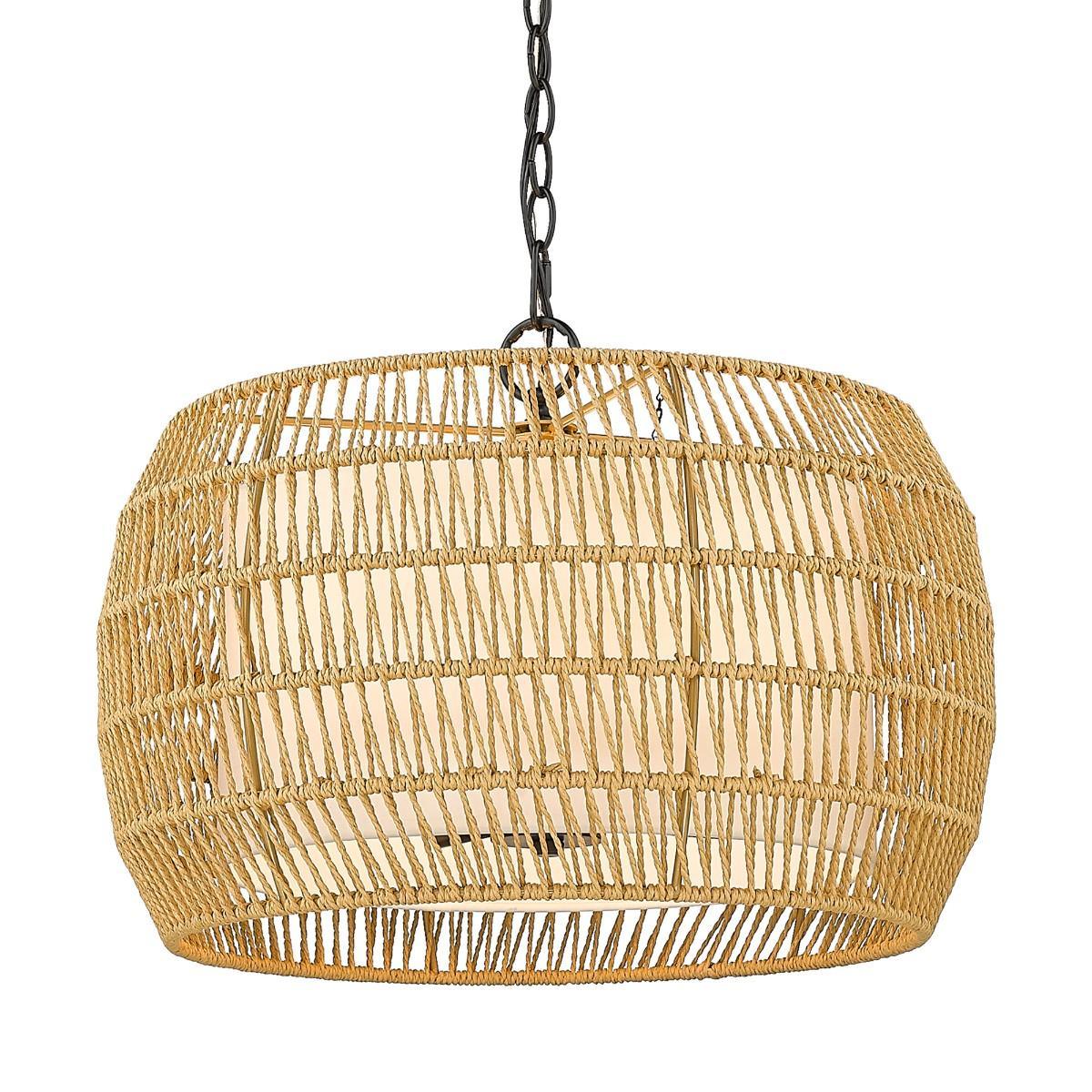 Everly 19 in. 4 Lights Chandelier Black Finish Natural Rattan - Bees Lighting