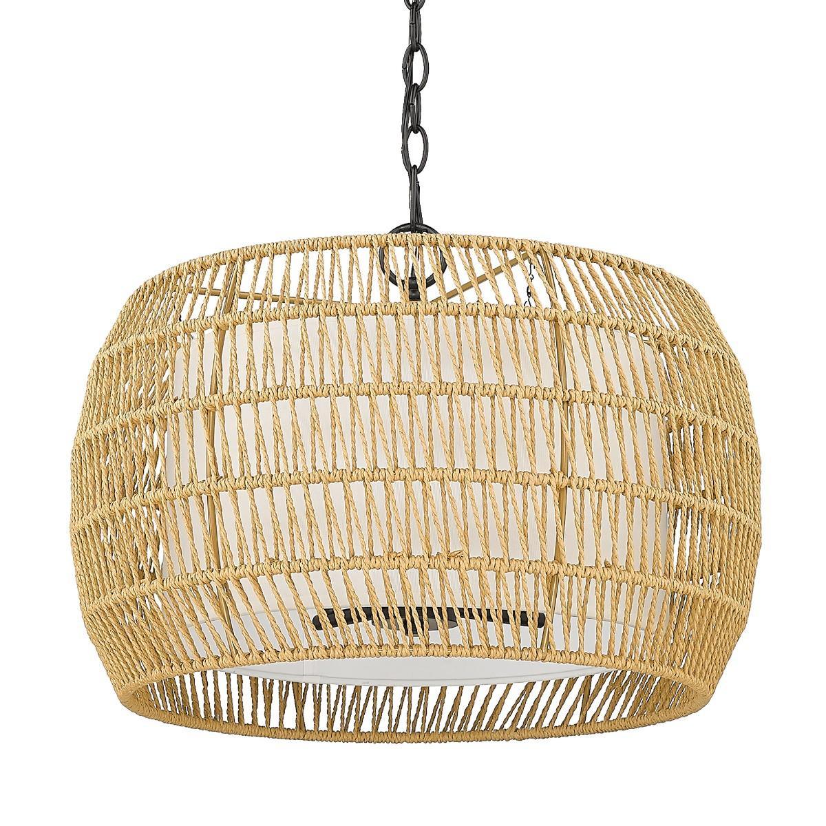 Everly 19 in. 4 Lights Chandelier Black Finish Natural Rattan - Bees Lighting