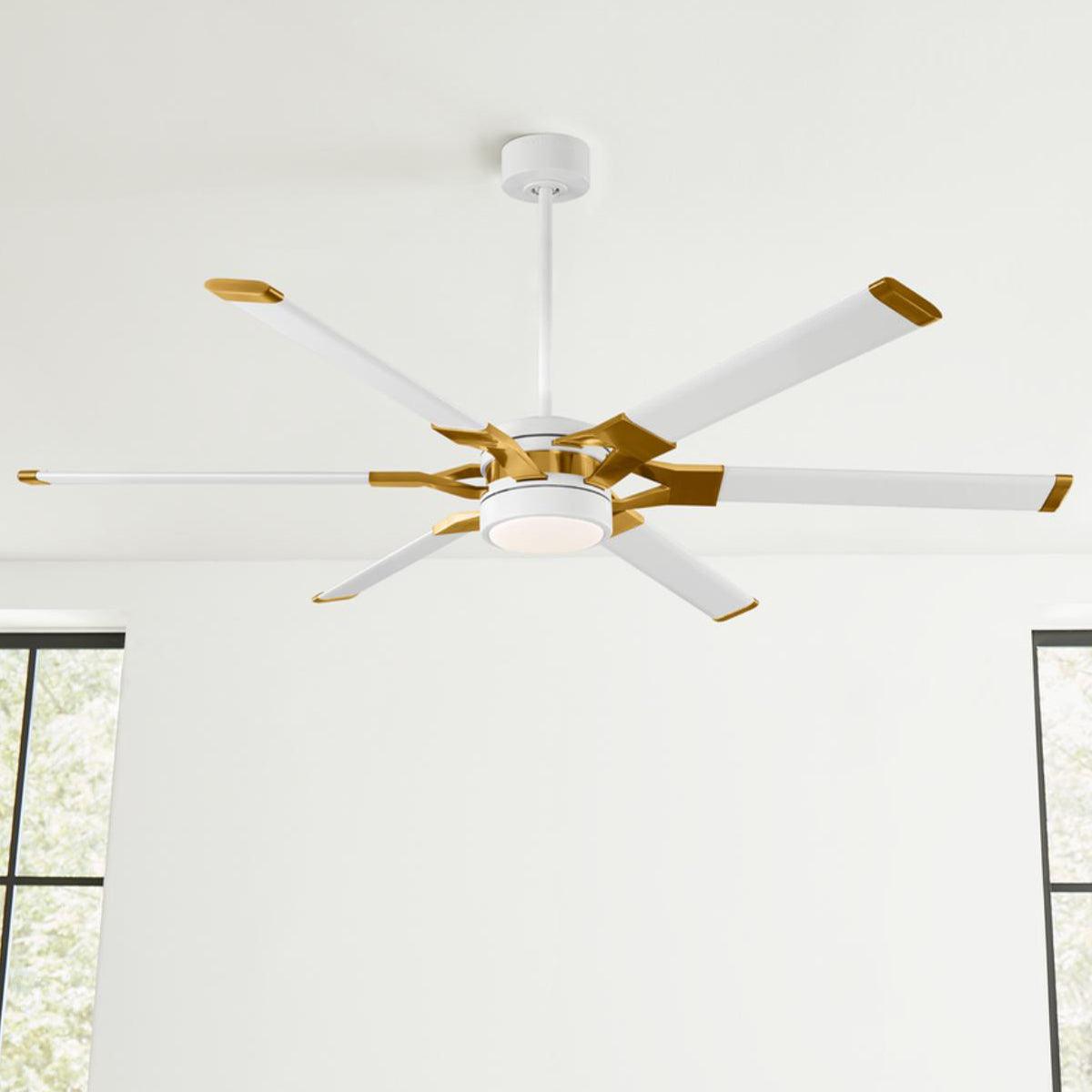 Loft 62 Inch White and Brass Damp Rated LED Ceiling Fan with Remote - Bees Lighting