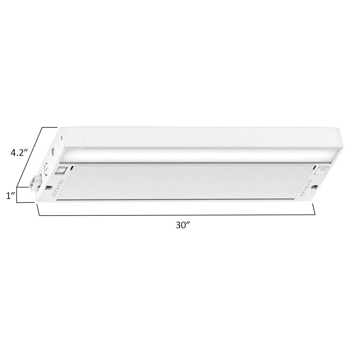 6U 30 Inch Plug In Under Cabinet LED Light, 1000 Lumens, Interconnectable, Selectable CCT 27K/30K, 120V, Nickel - Bees Lighting