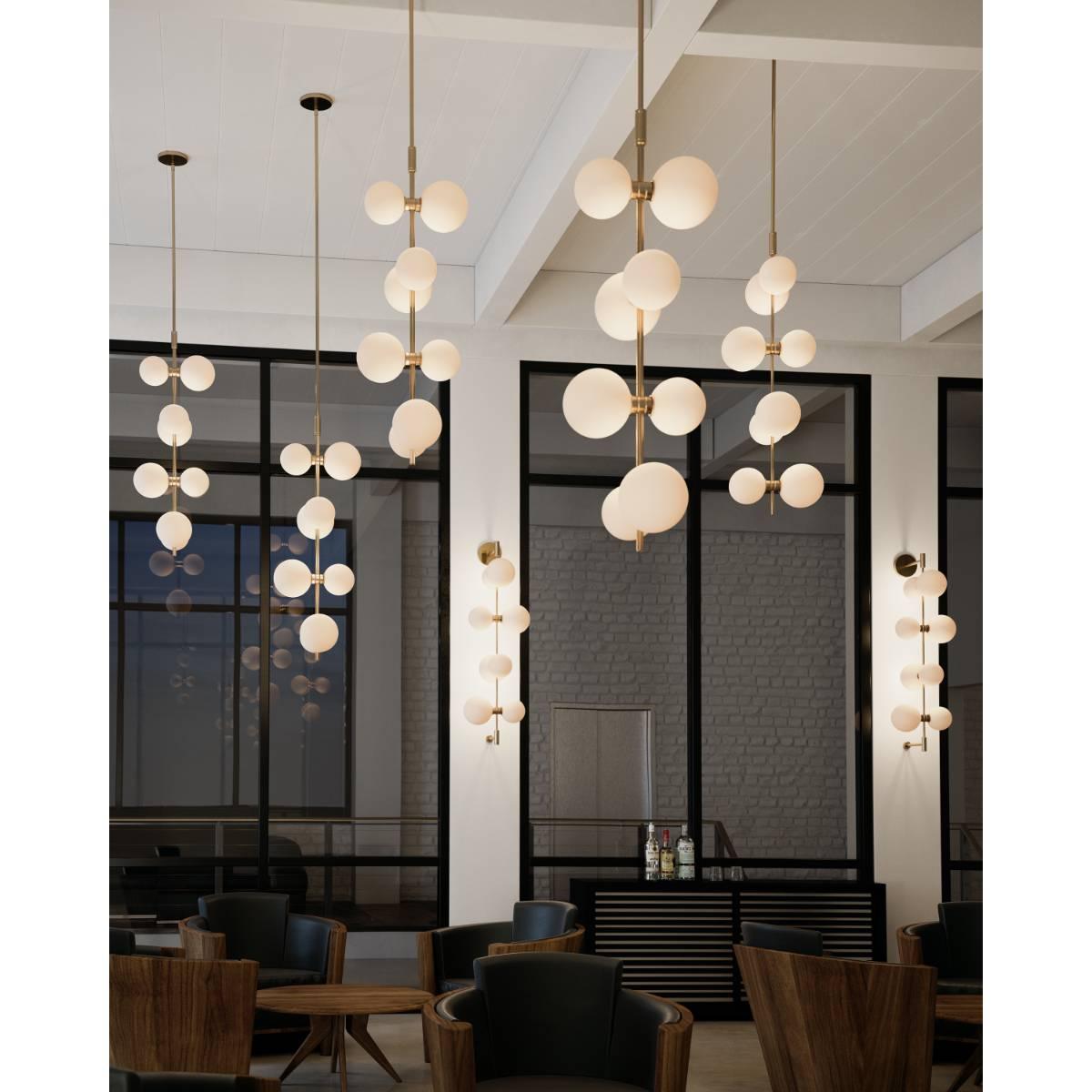 ModernRail 9 in. 8 Lights LED Pendant Light with Surface Conopy Brass Finish Glass Orbs - Bees Lighting