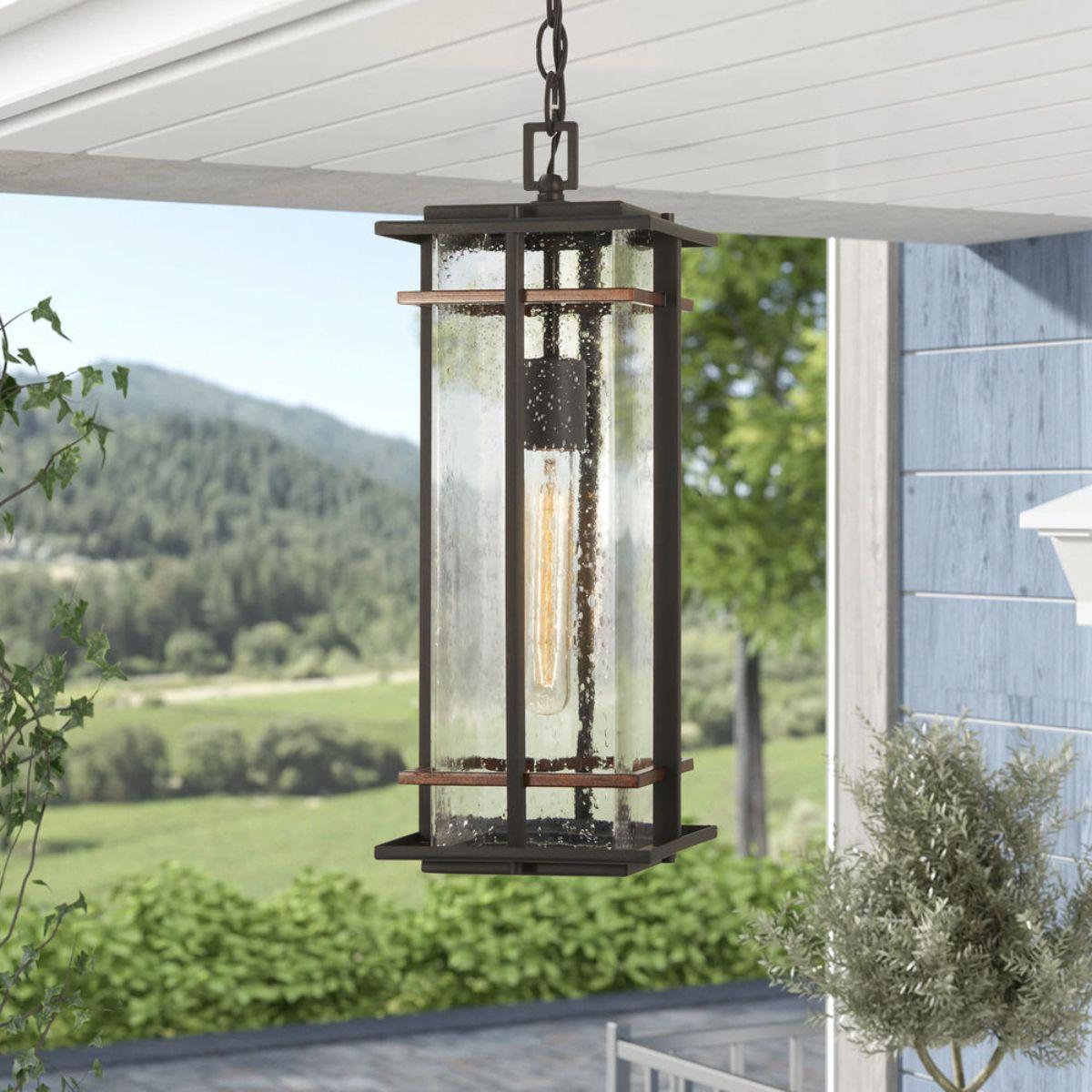 San Marcos 7 in. Outdoor Hanging Lantern Black & Antique Copper finish - Bees Lighting