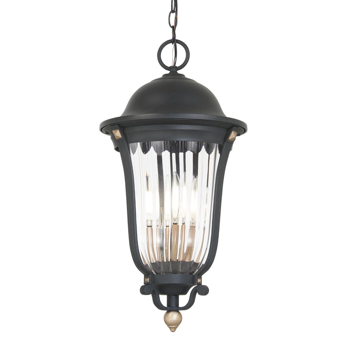 Peale Street 4 lights 12 in. Outdoor Hanging Lantern Black & Gold finish - Bees Lighting