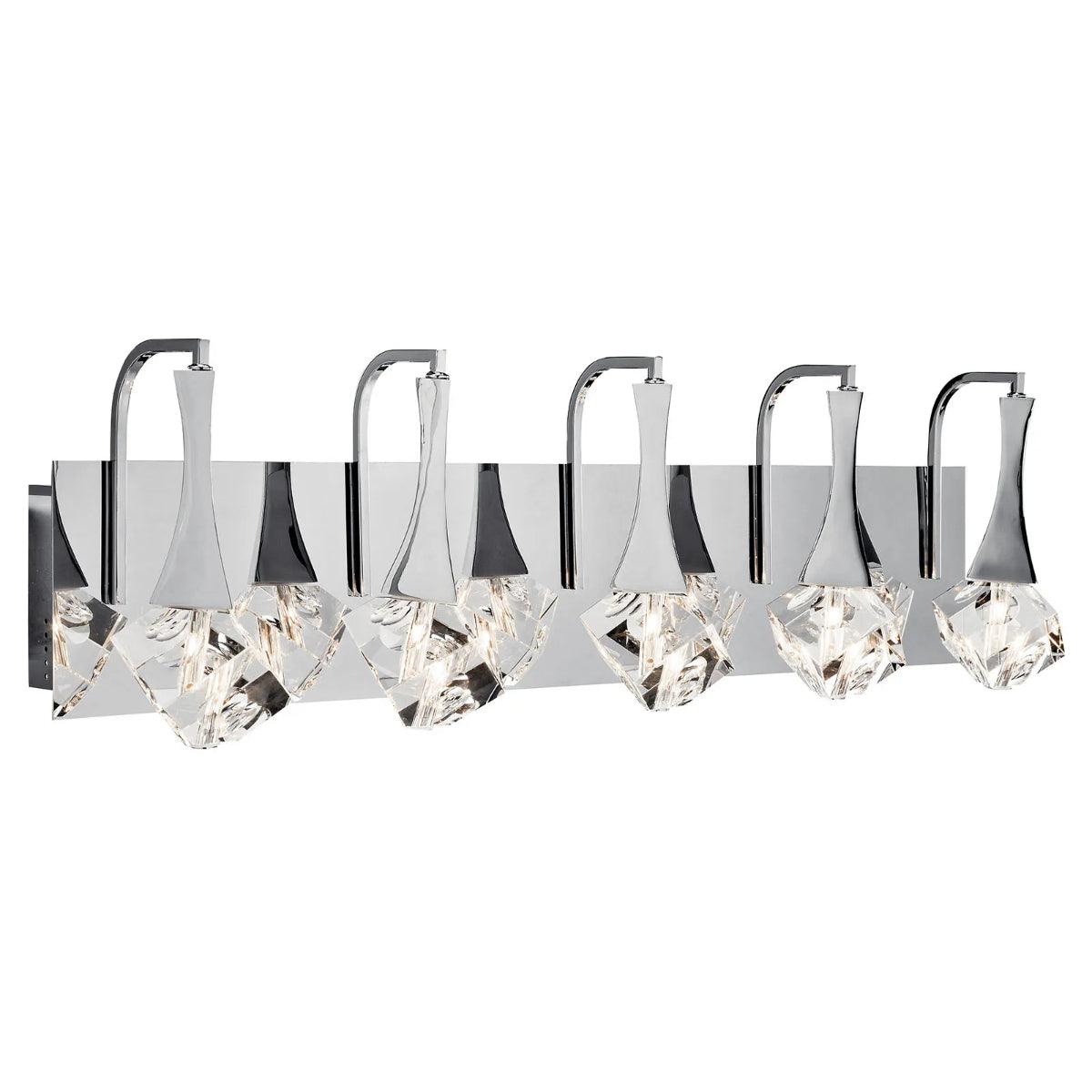 Rockne 32 In 5-Lights LED Bathroom Vanity Light With Clear Optical Crystal Glass, Chrome Finish - Bees Lighting