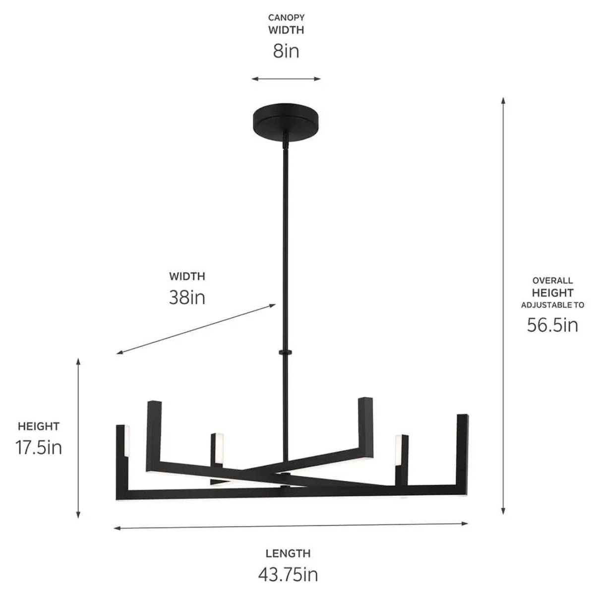 Priam 44 in. 6 Lights Chandelier Matte Black Finish - Bees Lighting